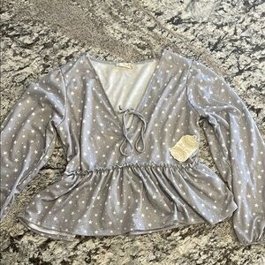 Altar'd State Gray Peplum Tie Front Blouse